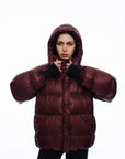 Пуховик в стилі оверсайз бургунді