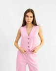 Жилет на гудзиках з натурального льону рожевий