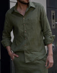 Сорочка з преміального натурального льону - хакі