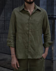 Сорочка з преміального натурального льону - хакі