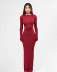 Сукня по фігурі з довгим рукавом бордо