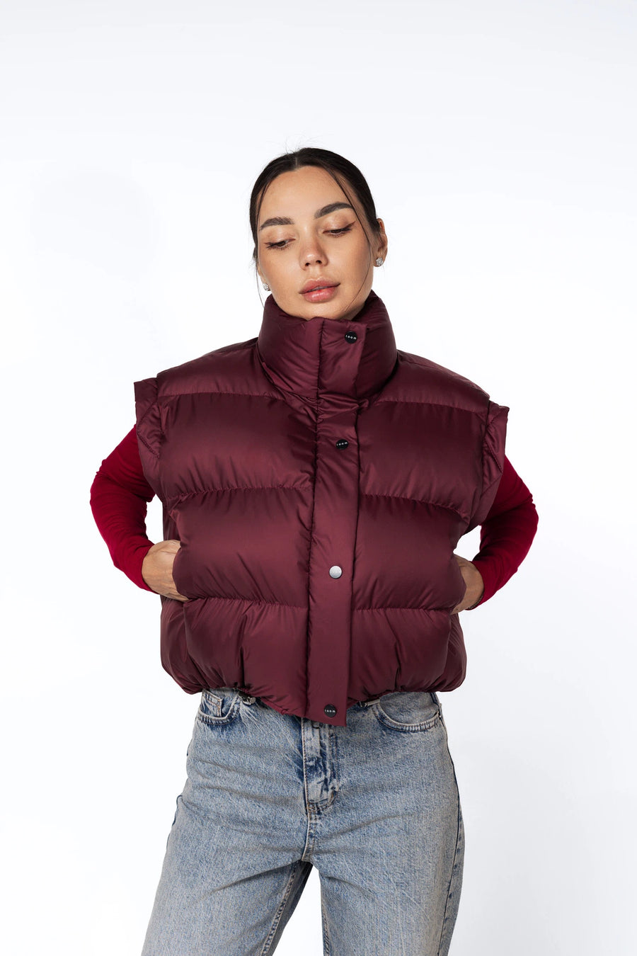Жилет укорочений на затяжках - Бургунді
