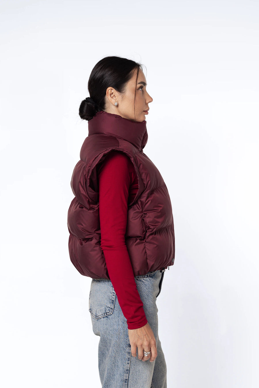 Жилет укорочений на затяжках - Бургунді