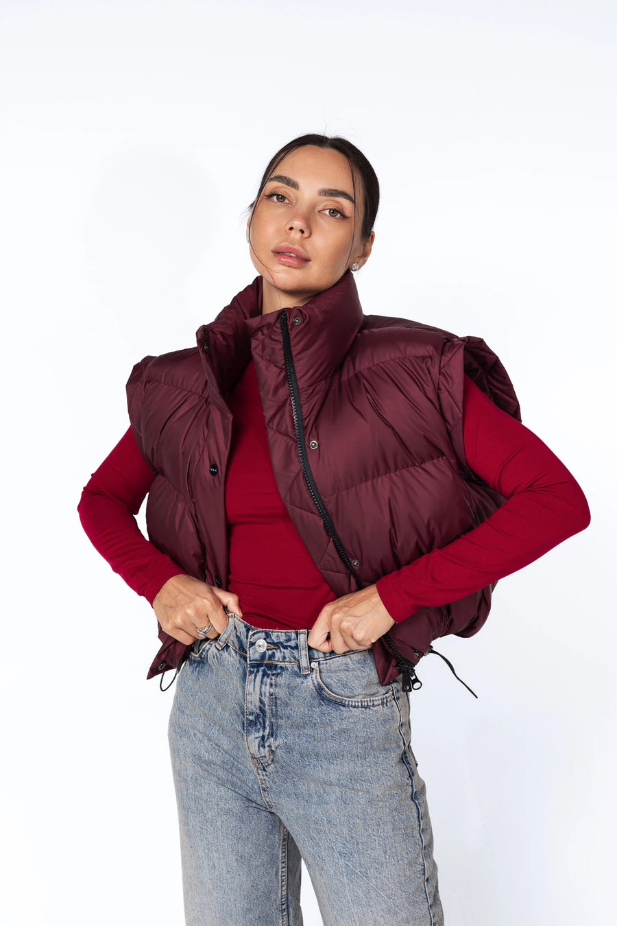 Жилет укорочений на затяжках - Бургунді