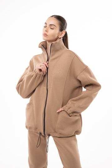 Бомбер вільного крою на блискавці оверсайз на флісі