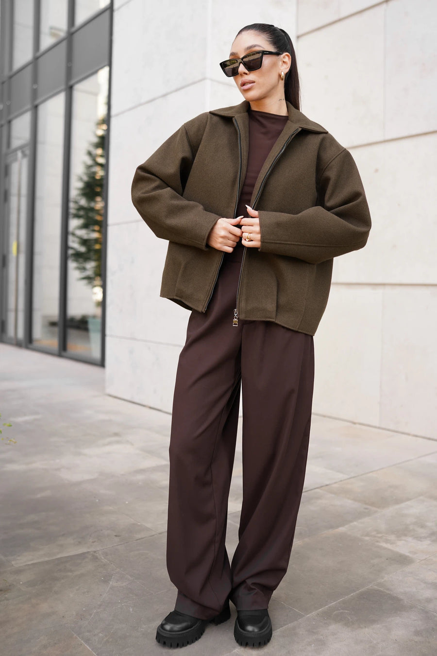 Бомбер-пальто на блискавці - коричневий