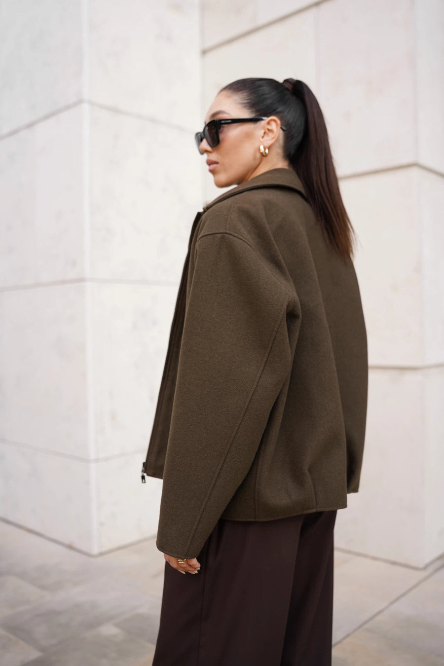 Бомбер-пальто на блискавці - коричневий