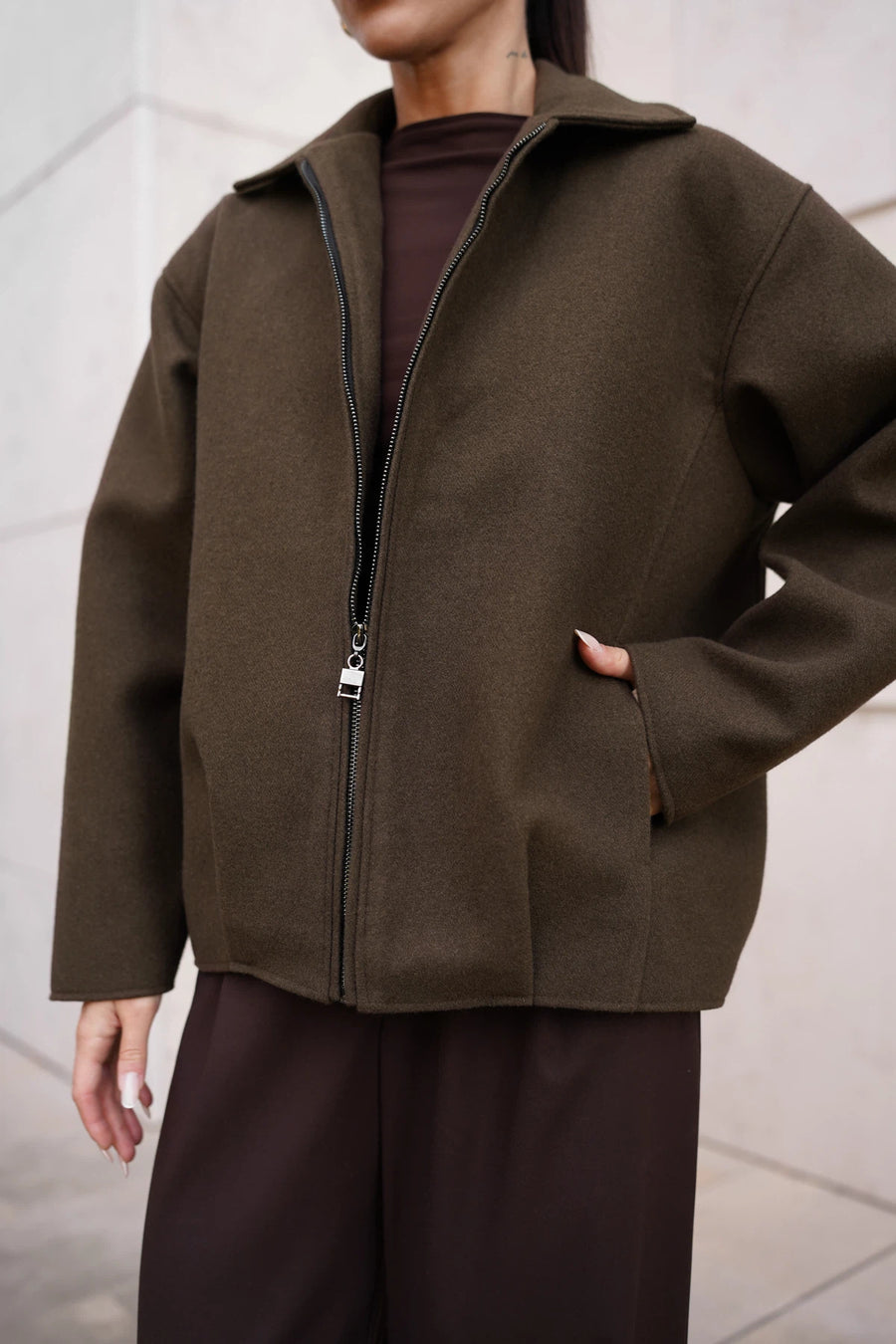 Бомбер-пальто на блискавці - коричневий