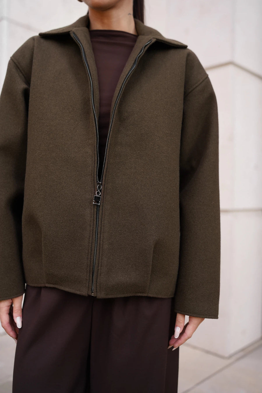 Бомбер-пальто на блискавці - коричневий