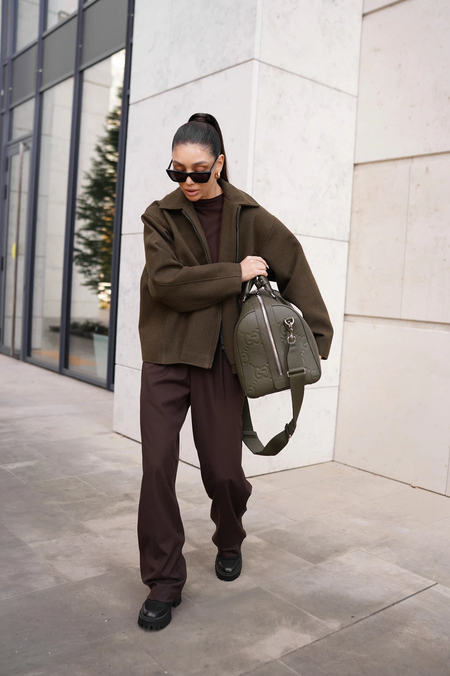 Бомбер-пальто на блискавці - коричневий