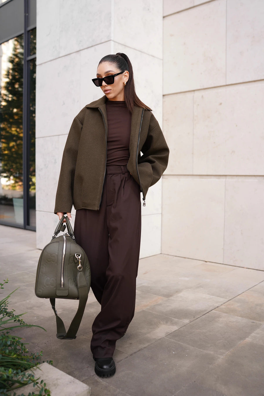 Бомбер-пальто на блискавці - коричневий