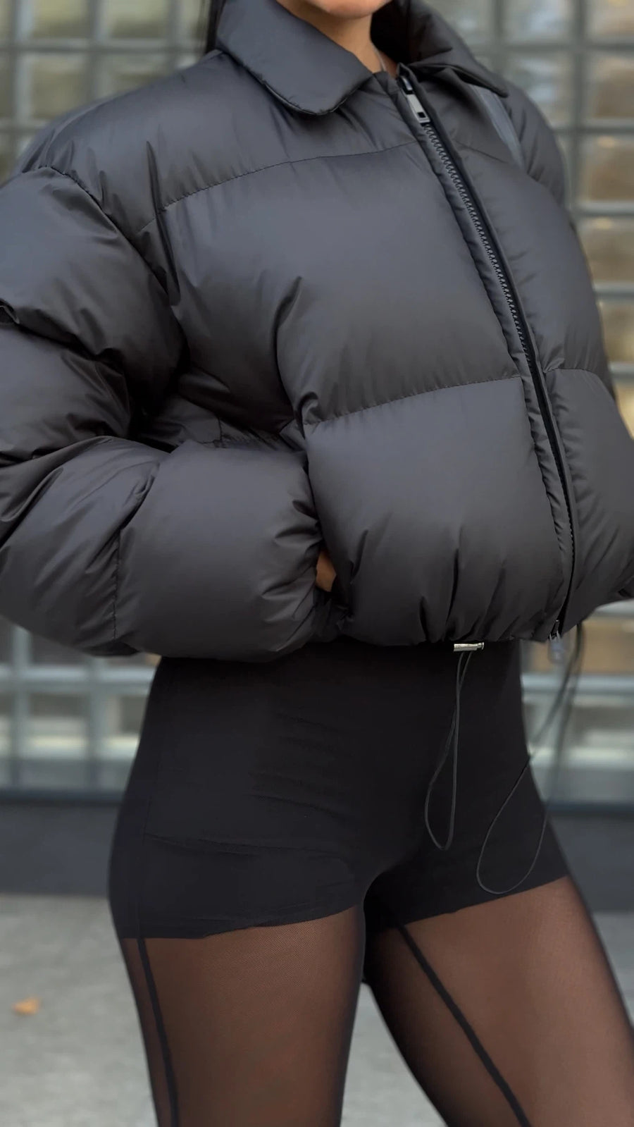 Укорочений пуфер без капюшону - Чорний