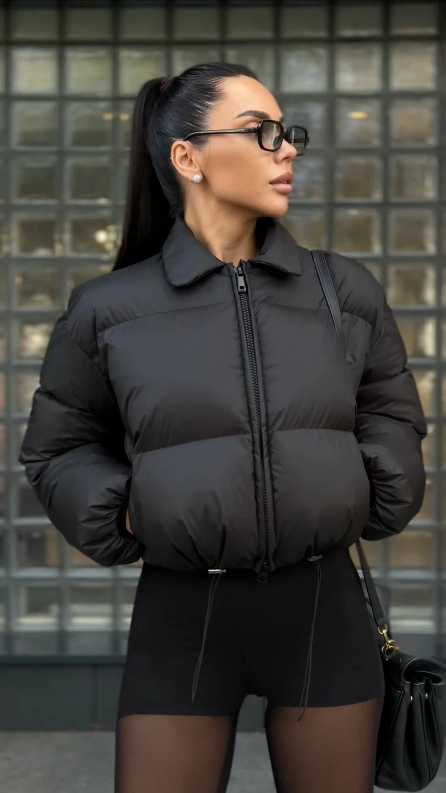 Укорочений пуфер без капюшону - Чорний