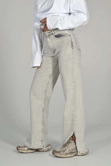 Джинси з розрізами - світло-сірі