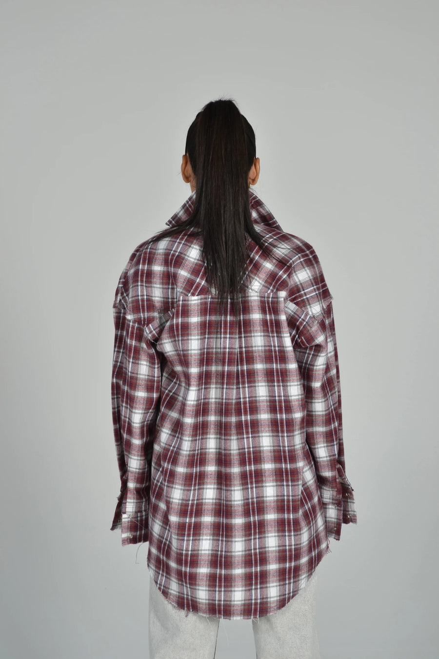 Картата сорочка з бахромою - бордо