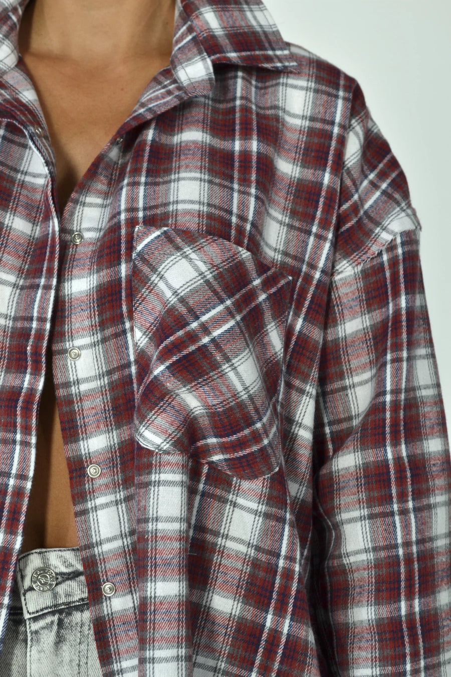 Картата сорочка з бахромою - бордо