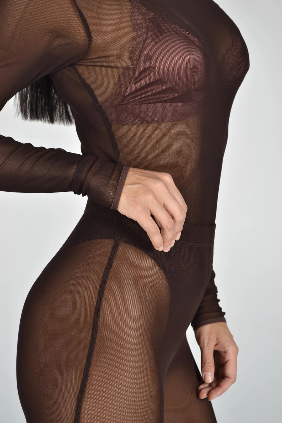 Боді з сітки в кольорі -  шоколад