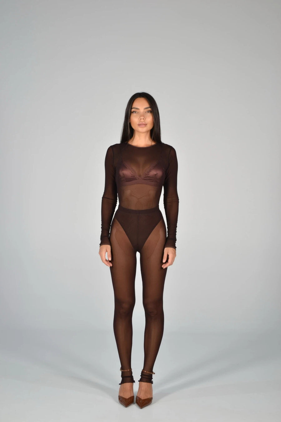Боді з сітки в кольорі -  шоколад