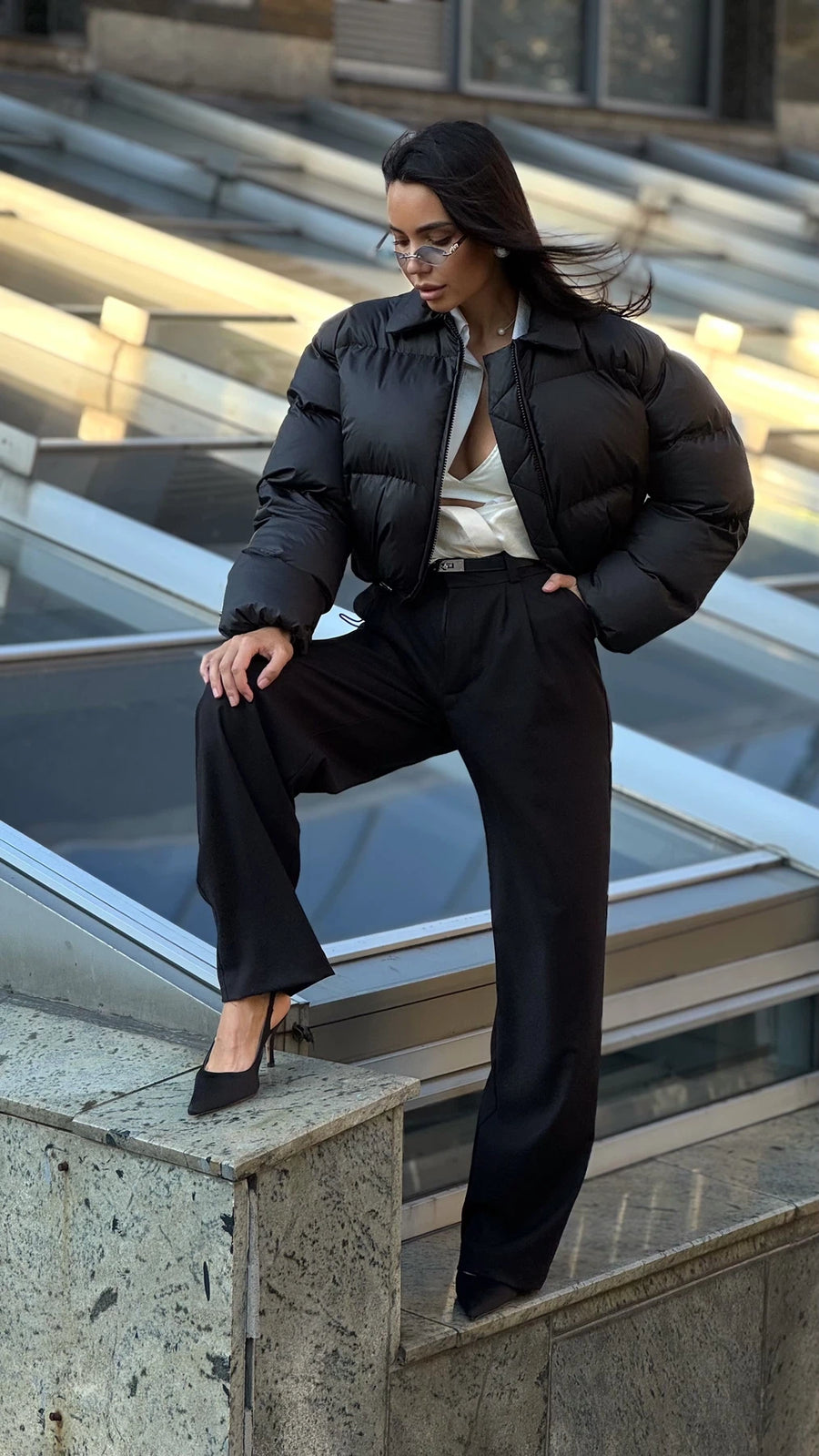 Укорочений пуфер без капюшону - Чорний