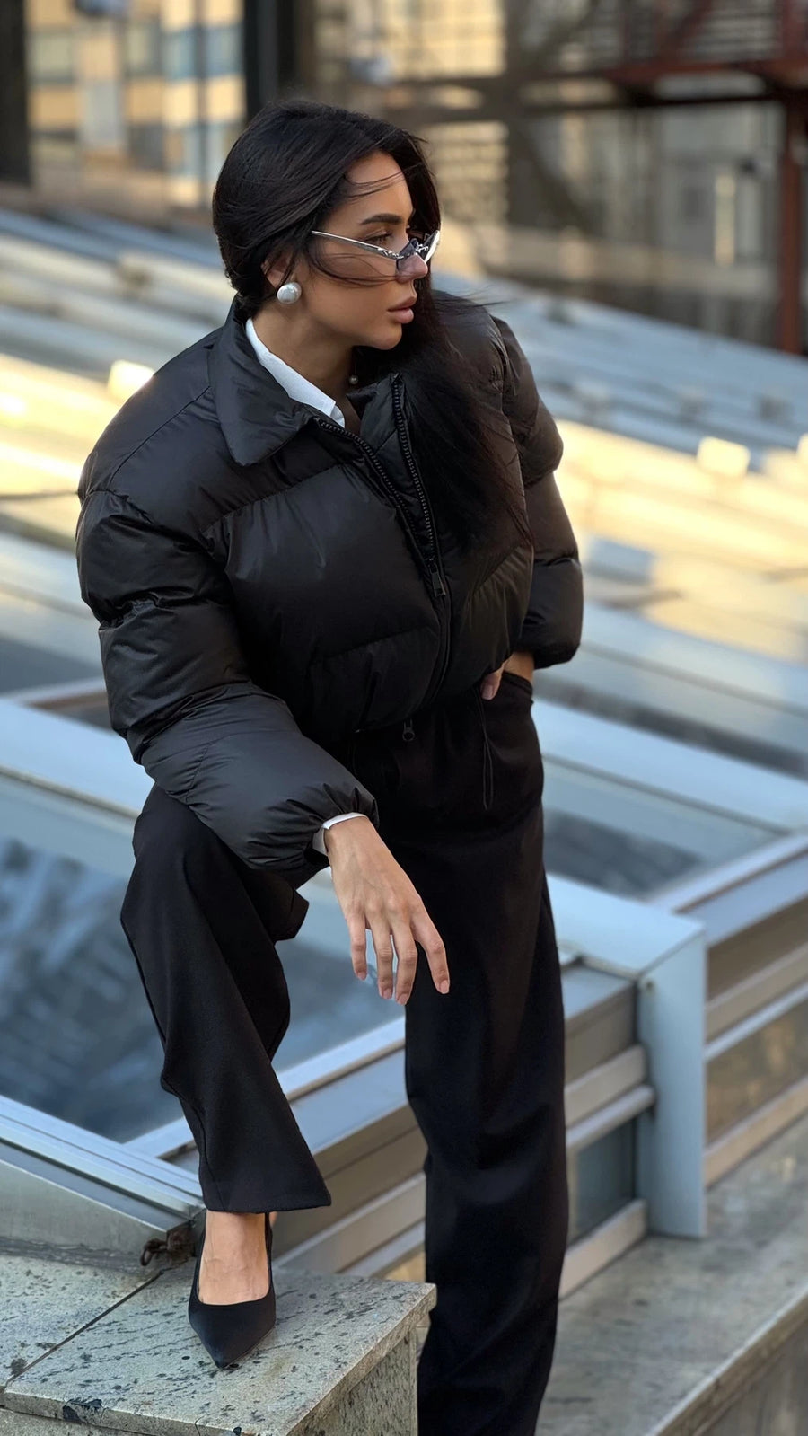 Укорочений пуфер без капюшону - Чорний