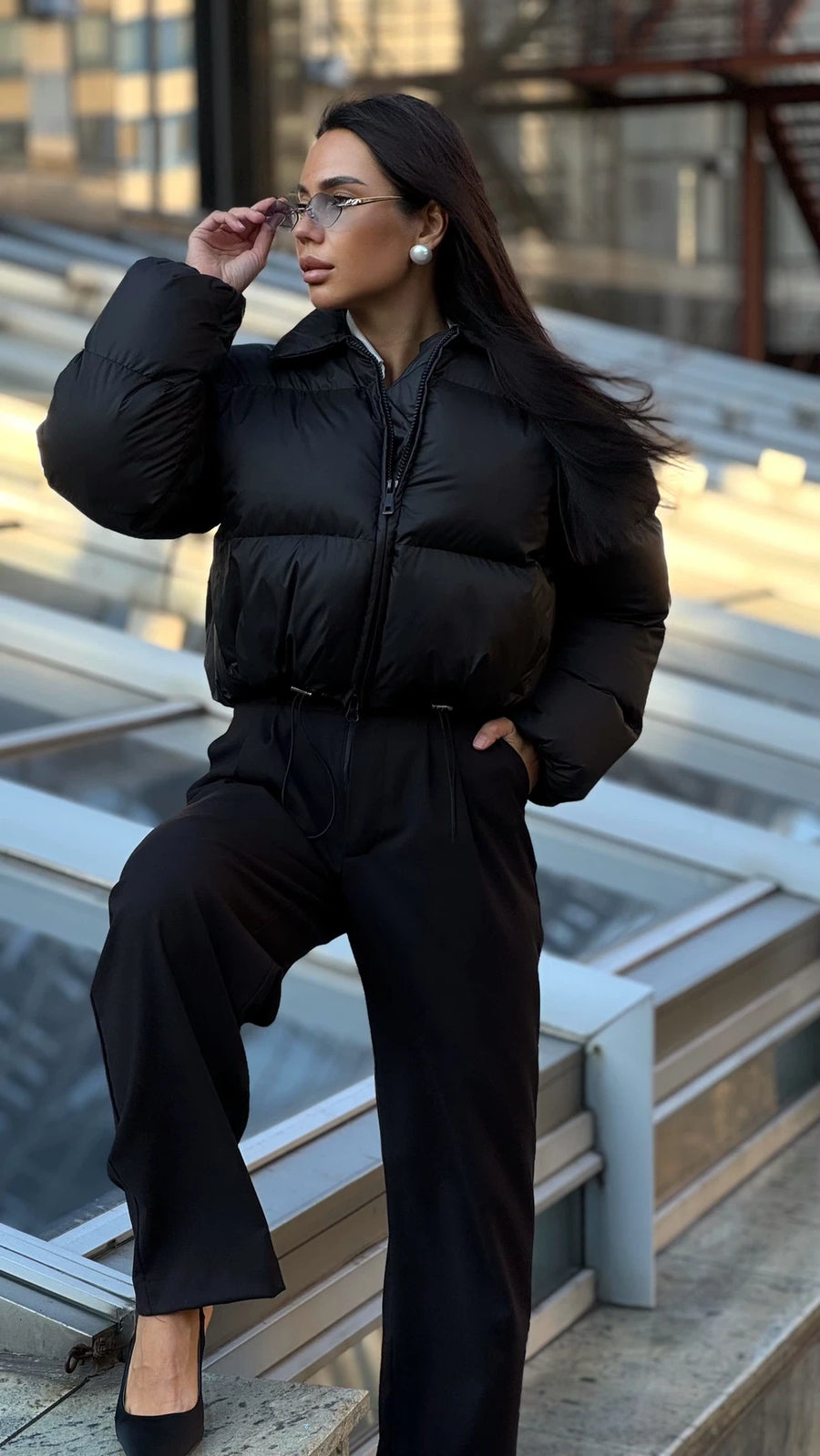 Укорочений пуфер без капюшону - Чорний